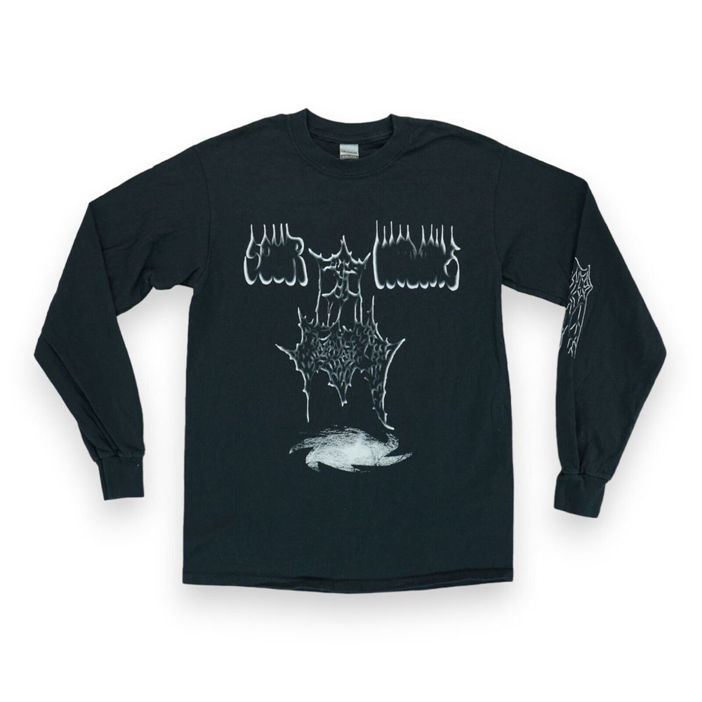 Gildan‎ Ultra Cottton Black Hole Print Shirt Long Sleeve Size Small S Black